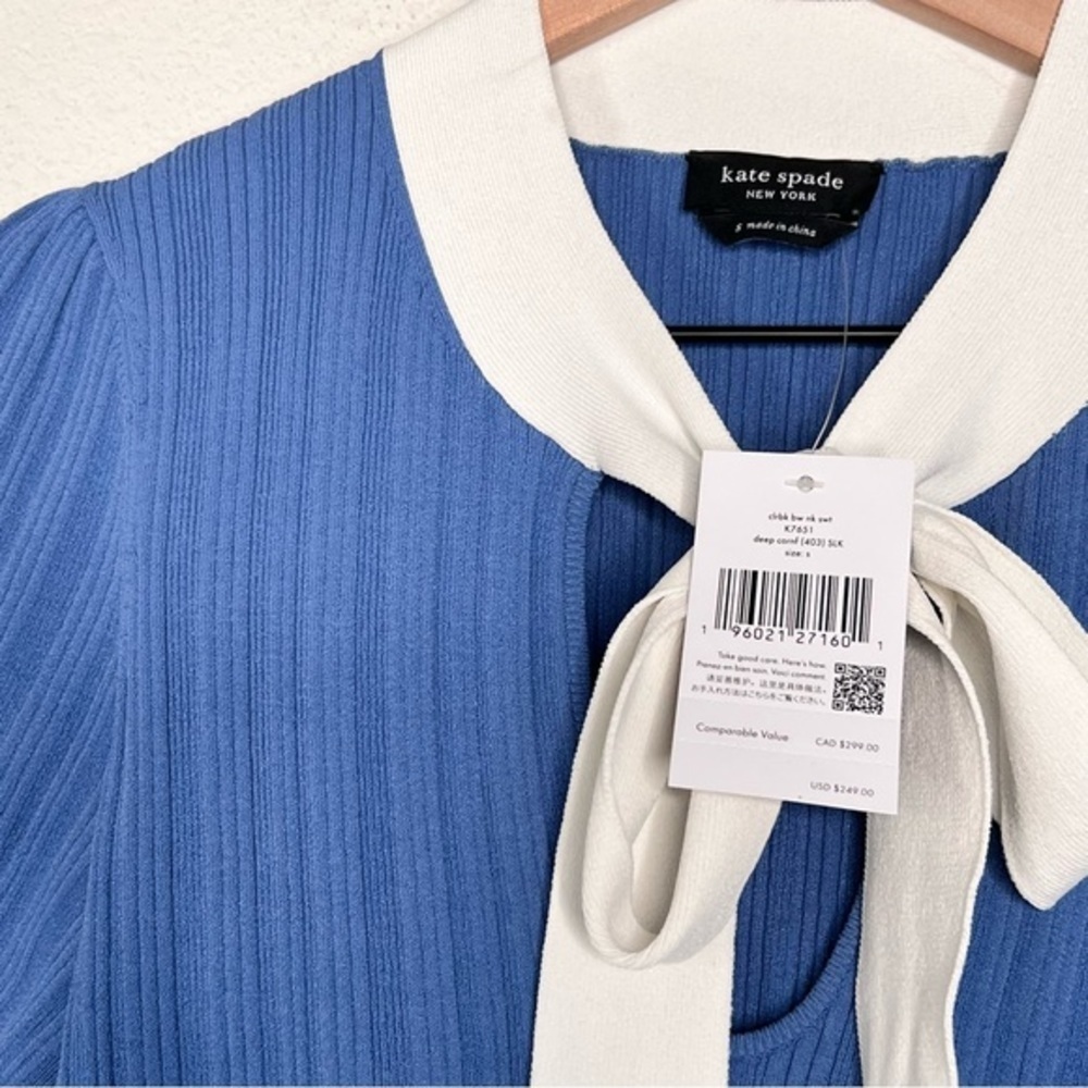 Kate Spade Colorblock Bow-neck Sweater, Deep Cornflower, size S, NWT - Picture 4 of 7